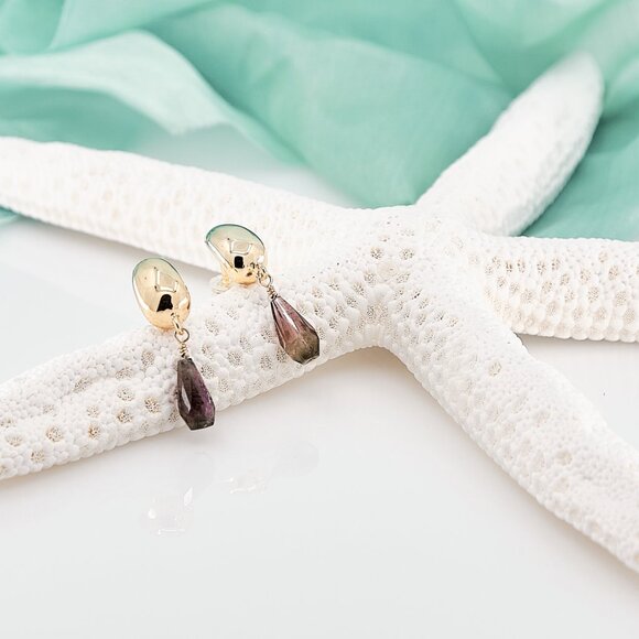 Pink Tourmaline Dainty Stud Earrings, 14K Gold Filled Teardrop Studs - Picture 4 of 9